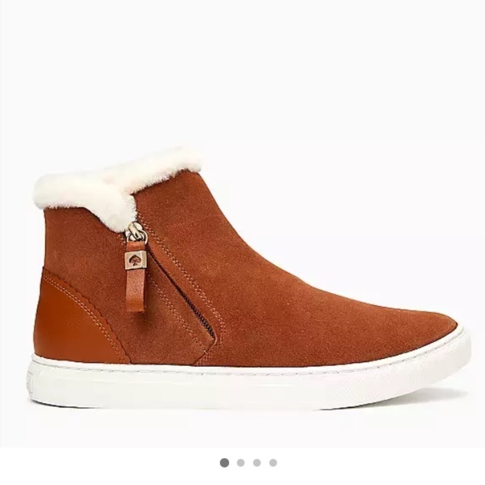 Kate Spade Harper Warm Gingerbread Brown Suede Fur High Top Winter Sneaker Boots
